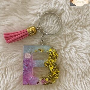 Colorful Resin Letter B Keychain with Tassel